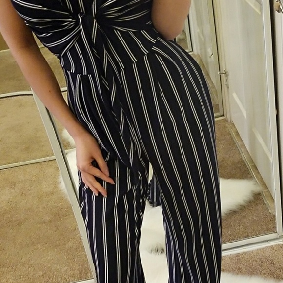 Front Tie Wide Leg Stripe Jumpsuit - Picture 5 of 8